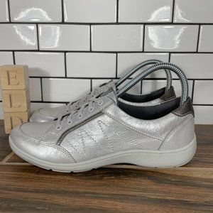 Aravon Bromly Oxford Womens Sz 7 Narrow Shoes Silver Leather Casual Sneakers